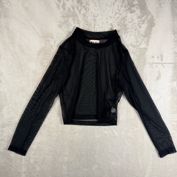 Dulce Arambula Sheer Black Mesh Long Sleeve Crop Top XL Y2K Club - Picture 2 of 8
